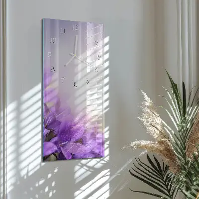 Nástěnné hodiny skleněné svislé Fialové květy
