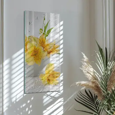 Svislé skleněné hodiny na stěnu Žluté květy