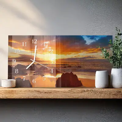 Vodorovné skleněné hodiny na zeď Soumrak padající