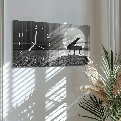 Vodorovné skleněné hodiny na zeď Kabinetní klavír