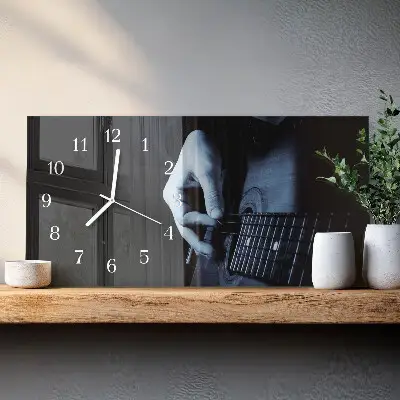 Nástěnné hodiny skleněné vodorovné Hudební kytarista