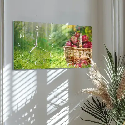 Nástěnné hodiny skleněné vodorovné Košík jablek