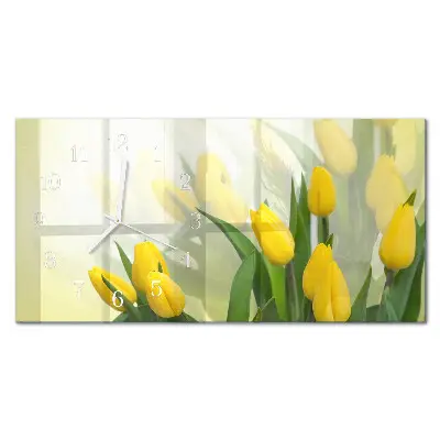 Vodorovné skleněné hodiny na stěnu Zahradní tulipány