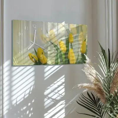 Vodorovné skleněné hodiny na stěnu Zahradní tulipány