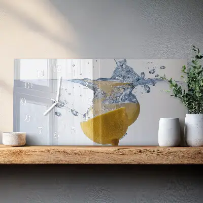 Hodiny s fotkou skleněné vodorovné Plátek citronu ve vodě