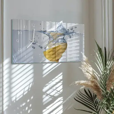 Hodiny s fotkou skleněné vodorovné Plátek citronu ve vodě
