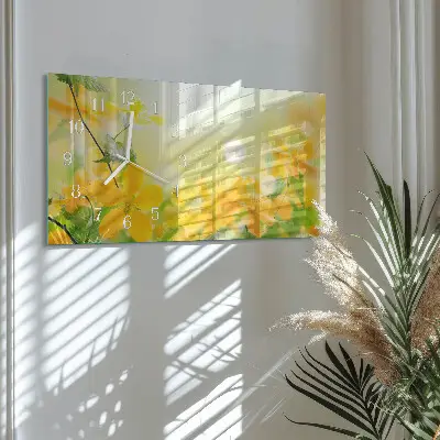 Vodorovné skleněné hodiny na zeď Řezané květiny