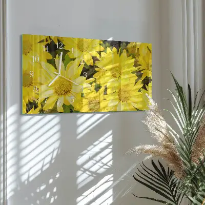 Nástěnné hodiny skleněné vodorovné Žluté květy