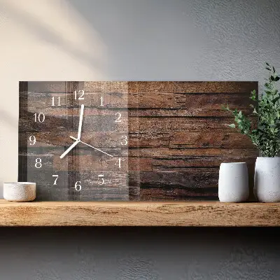 Vodorovné skleněné hodiny na zeď Přírodní dřevo