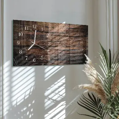 Vodorovné skleněné hodiny na zeď Přírodní dřevo