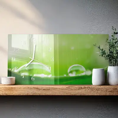 Hodiny s fotkou skleněné vodorovné Kapky na listu