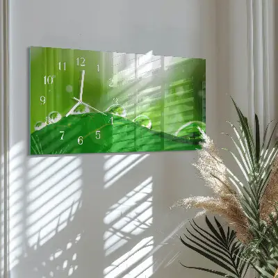 Vodorovné skleněné hodiny na zeď Ranní rosa