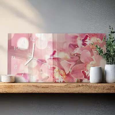 Hodiny s fotkou skleněné vodorovné Orchideje