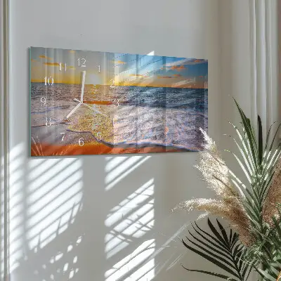 Vodorovné skleněné hodiny na zeď Večerní záře