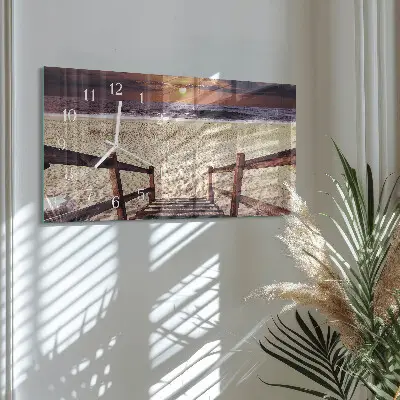 Vodorovné skleněné hodiny na stěnu Kroky na pláž