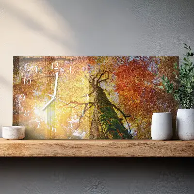 Vodorovné skleněné hodiny na stěnu Podzimní sezóna