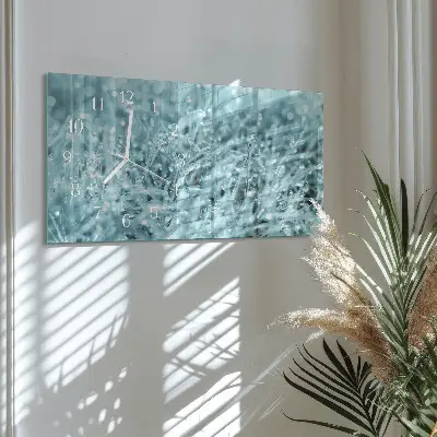 Vodorovné skleněné hodiny na zeď Studená ranní rosa