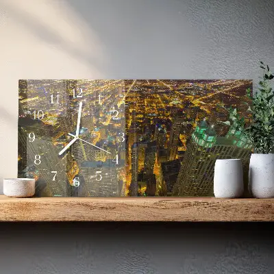 Nástěnné hodiny skleněné vodorovné Osvětlené město
