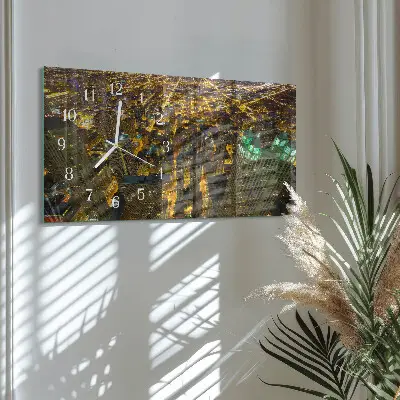 Nástěnné hodiny skleněné vodorovné Osvětlené město