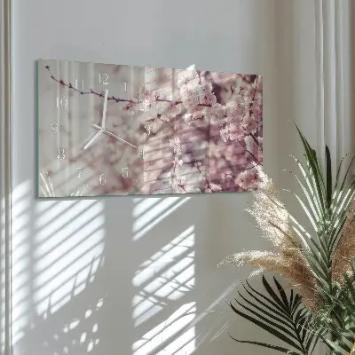 Nástěnné hodiny skleněné vodorovné Třešňové květy