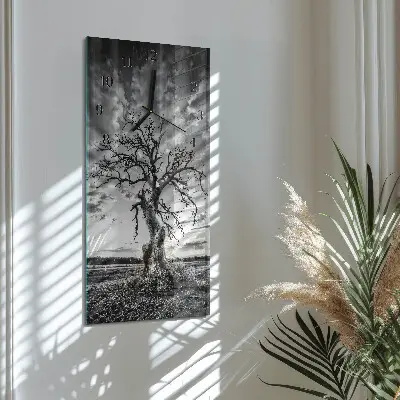 Svislé skleněné hodiny na stěnu Strom