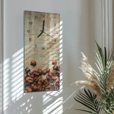 Hodiny s fotkou skleněné svislé Dřevo s kávovými zrny