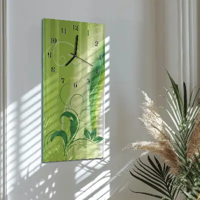 Svislé skleněné hodiny na stěnu Květinový vzor