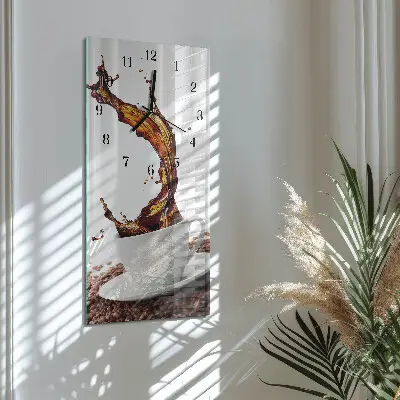 Svislé skleněné hodiny na stěnu Šálek kávy
