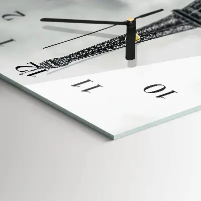 Svislé skleněné hodiny na stěnu Pohled na Eiffelovu věž