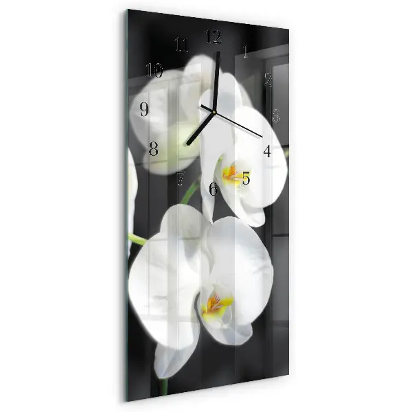 Svislé skleněné hodiny na zeď Orchidej