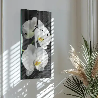 Svislé skleněné hodiny na zeď Orchidej
