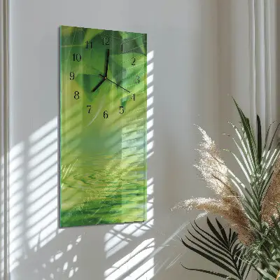 Svislé skleněné hodiny na zeď Listy