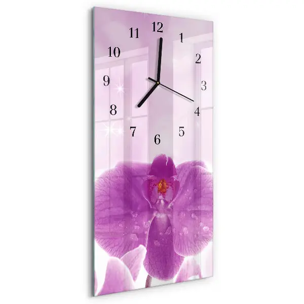 Svislé skleněné hodiny na zeď Orchidej