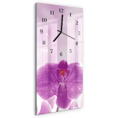 Svislé skleněné hodiny na zeď Orchidej