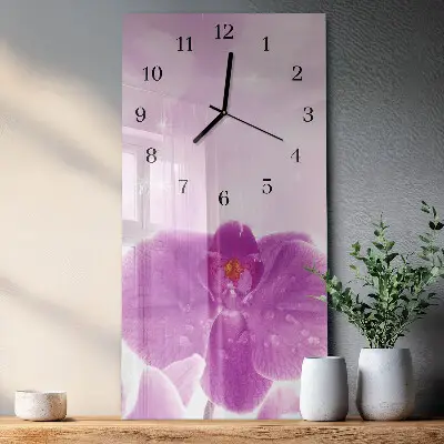 Svislé skleněné hodiny na zeď Orchidej
