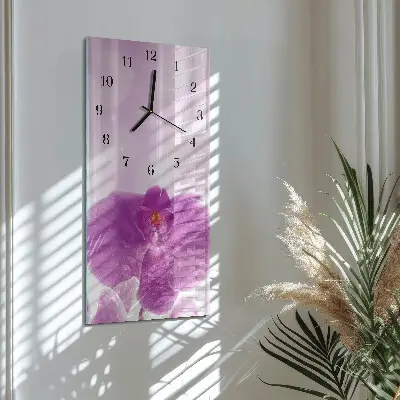 Svislé skleněné hodiny na zeď Orchidej