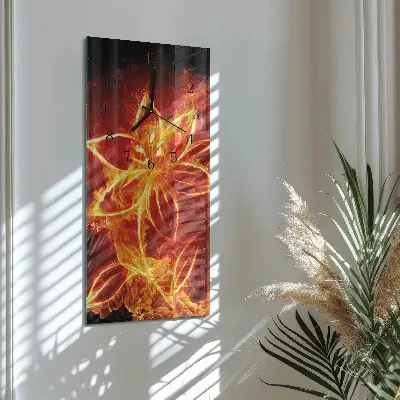 Nástěnné hodiny skleněné svislé Ohnivá květina