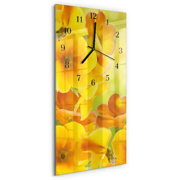 Svislé skleněné hodiny na stěnu Květiny