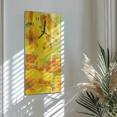 Svislé skleněné hodiny na stěnu Květiny