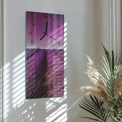 Hodiny s fotkou skleněné svislé Levandulové pole