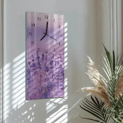 Svislé skleněné hodiny na stěnu Levandule
