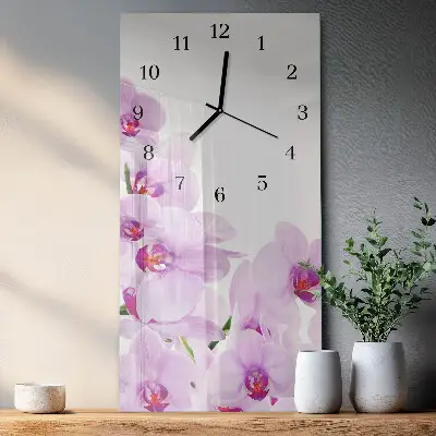 Svislé skleněné hodiny na zeď Orchideje