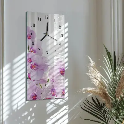 Svislé skleněné hodiny na zeď Orchideje