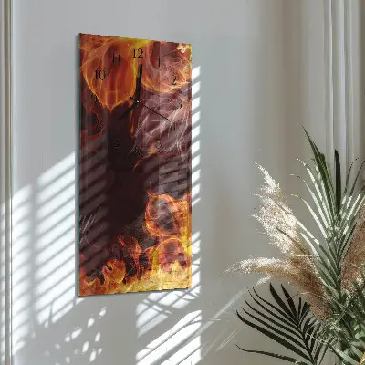 Nástěnné hodiny skleněné svislé Ohnivé květiny