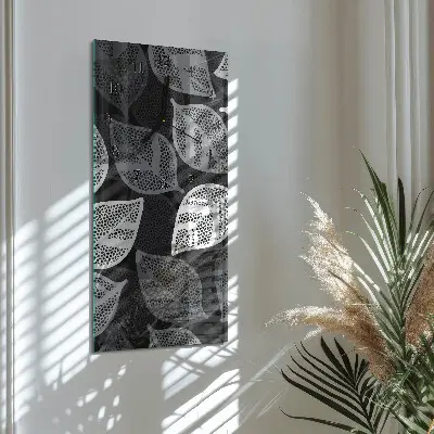Svislé skleněné hodiny na zeď Listy rostlin
