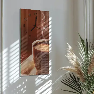Hodiny s fotkou skleněné svislé Káva