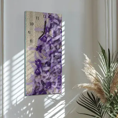 Svislé skleněné hodiny na zeď Levandule