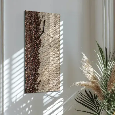 Svislé skleněné hodiny na zeď Kávová zrna