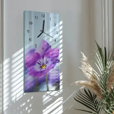 Svislé skleněné hodiny na stěnu Květ