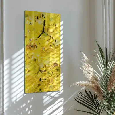 Svislé skleněné hodiny na stěnu Květiny